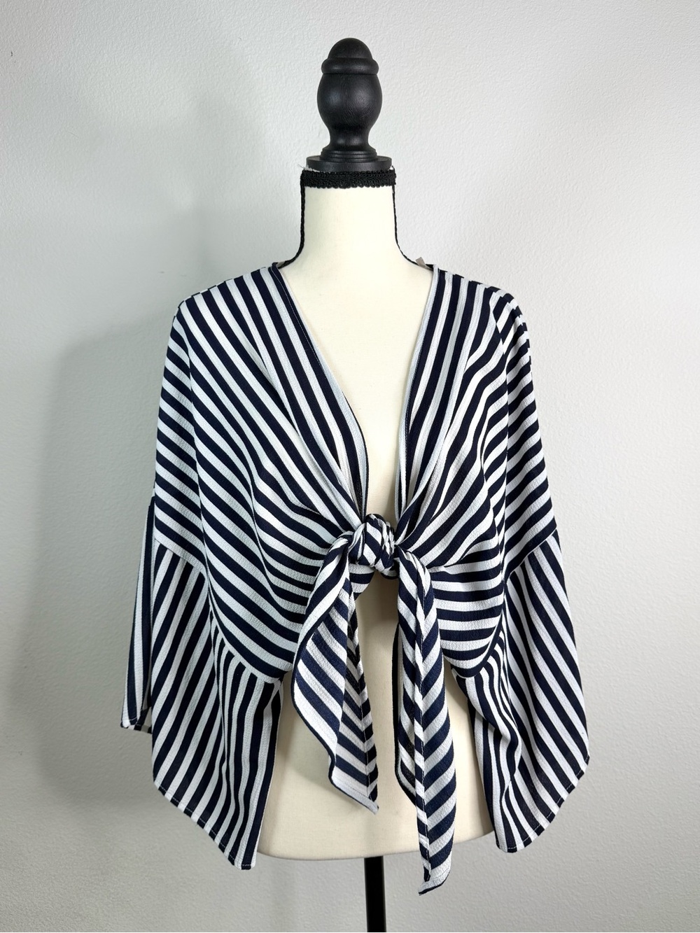 Striped Navy and White Tie-Front Top